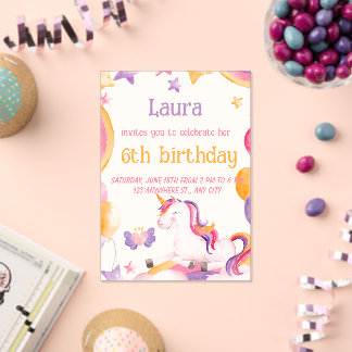 Invitación de Unicornio Lindo para Niñas