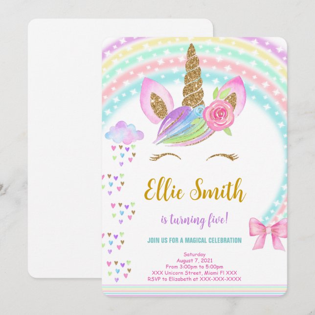 Invitación de Unicornio MÁGICO (Anverso / Reverso)