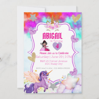 Invitación de Unicornio Mágico – Brillo Violeta y