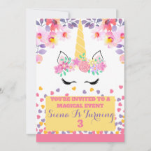 Invitación de unicornio y flores para el chica
