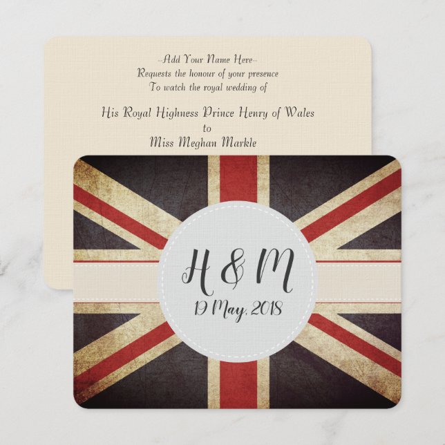 Invitación de Union Jack del monograma de Harry (Anverso / Reverso)