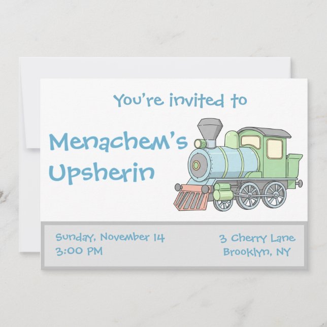 invitación de upsherin de tren de pastel (Anverso)