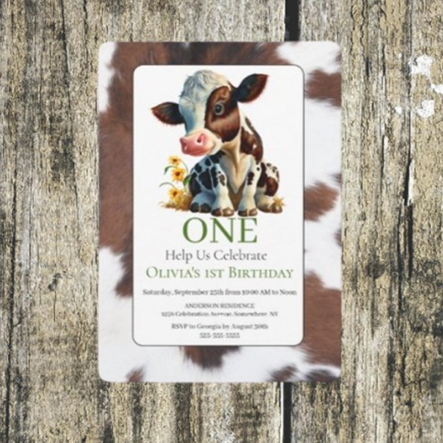  Invitación de vaca bebé linda para 1er cumpleaños ( 
Holy Cow Birthday Invitation | Cow Party)
