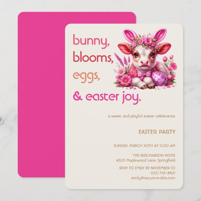 Invitación de vaca conejito de Pascua | Fiesta de  (Anverso / Reverso)