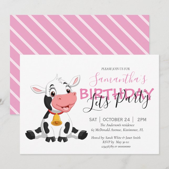 invitación de vaca para fiesta de cumpleaños de ni (Anverso / Reverso)