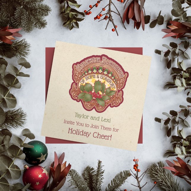 Invitación de vacaciones a navidades y a Yule Bles (Christmas and Yule Blessings Holiday Invitation)