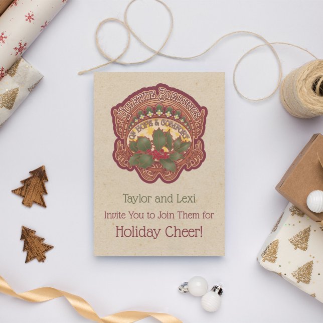 Invitación de vacaciones a navidades y a Yule Bles (Christmas and Yule Party Invitation. Set a cozy, warm, and inviting mood for your holiday gathering.)