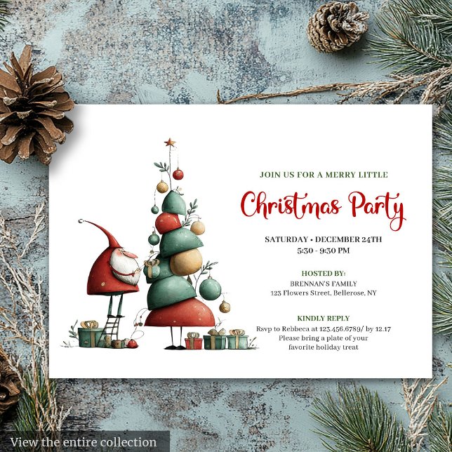 Invitación de vacaciones clásica divertida Santa r (Classic Funny Santa Red Green Holiday Invitation)