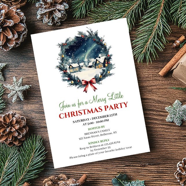 Invitación de vacaciones clásicas de escena invern (Classic Festive Winter Scene Holiday Invitation)