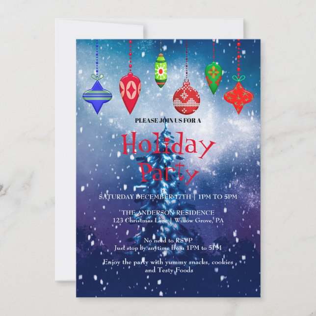 Invitación de vacaciones con adornos de Navidad (Anverso)