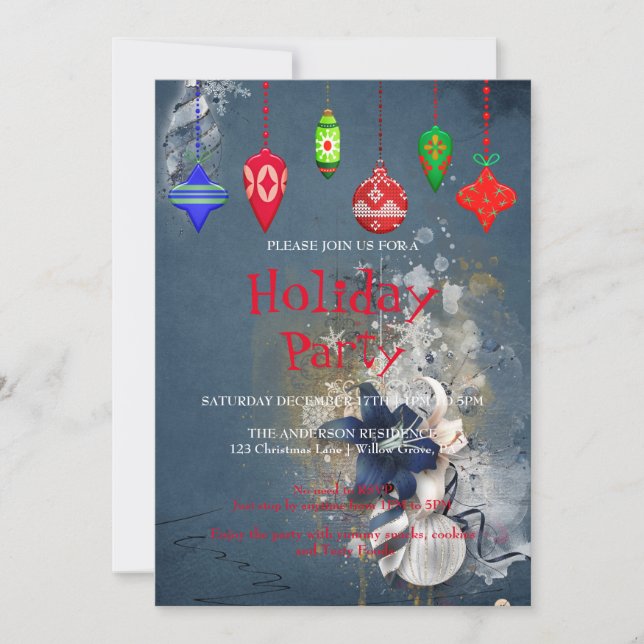 Invitación de vacaciones con adornos de Navidad (Anverso)