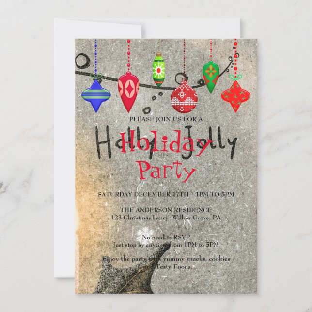 Invitación de vacaciones con adornos de Navidad (Anverso)