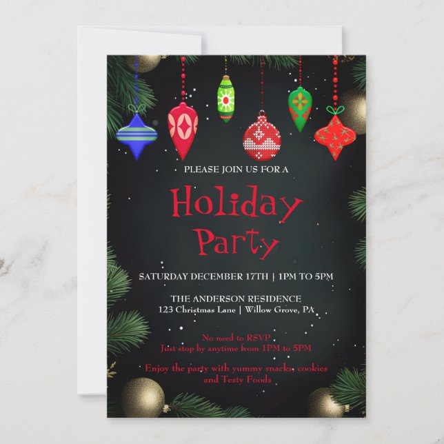 Invitación de vacaciones con adornos de Navidad (Anverso)