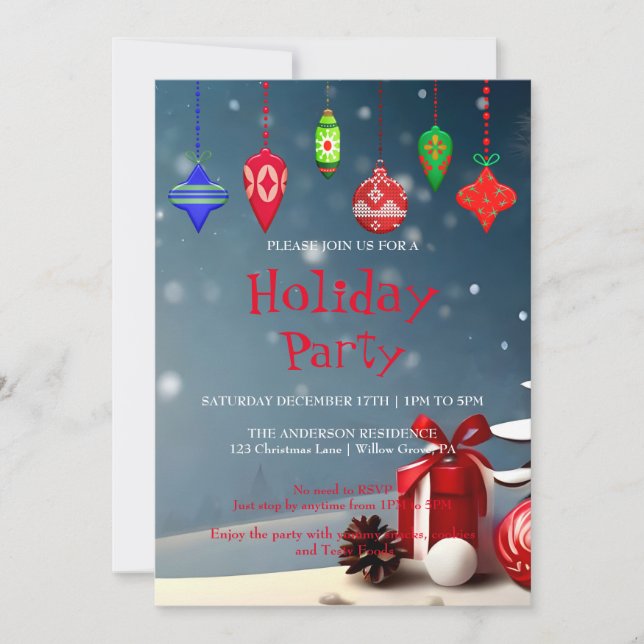 Invitación de vacaciones con adornos de Navidad (Anverso)