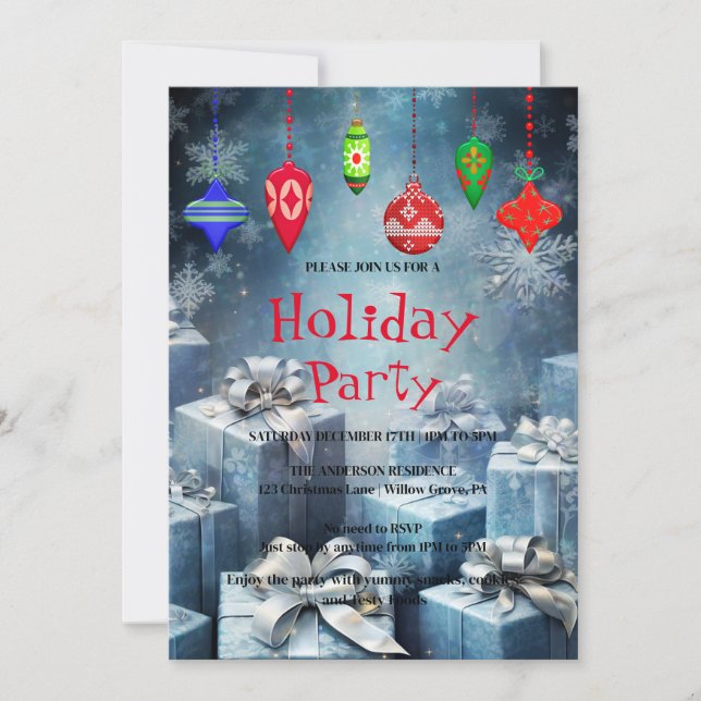 Invitación de vacaciones con adornos de Navidad (Anverso)