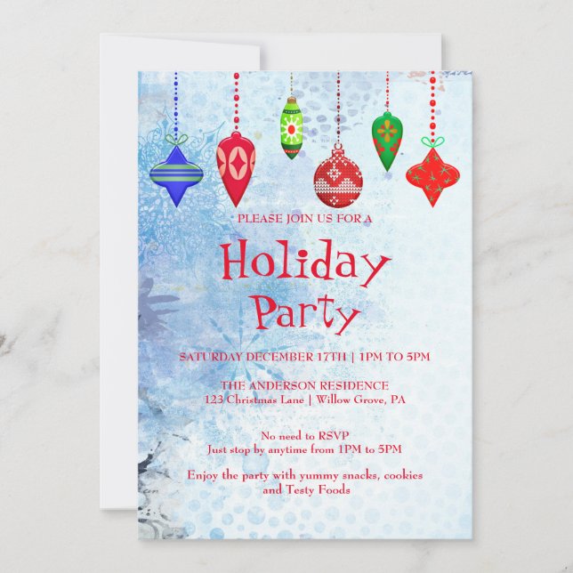 Invitación de vacaciones con adornos de Navidad (Anverso)