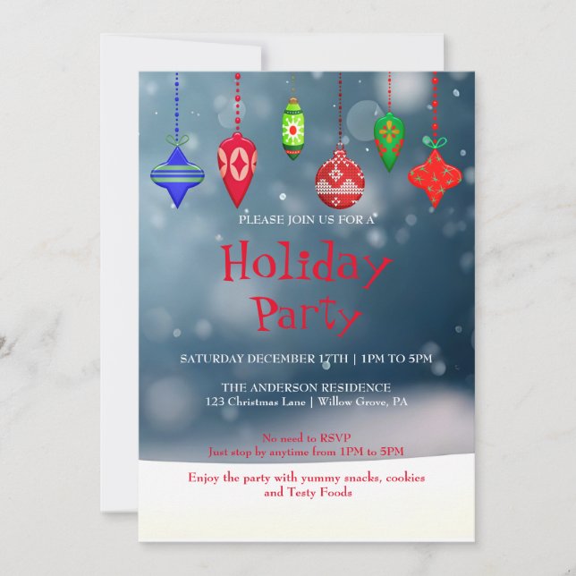 Invitación de vacaciones con adornos de Navidad (Anverso)