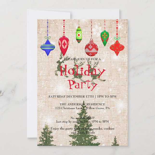 Invitación de vacaciones con adornos de Navidad (Anverso)