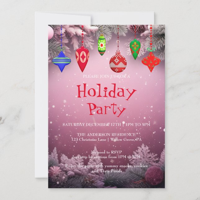 Invitación de vacaciones con adornos de Navidad (Anverso)
