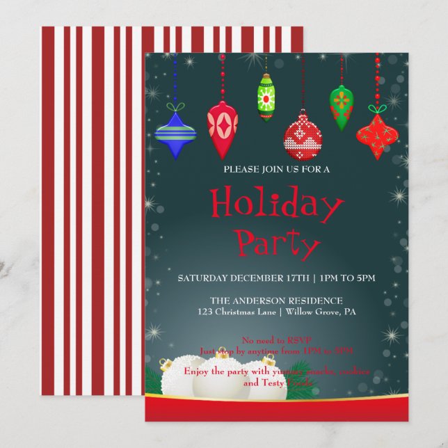 Invitación de vacaciones con adornos de Navidad (Anverso / Reverso)