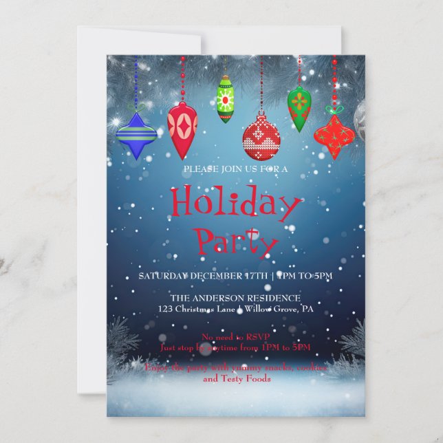 Invitación de vacaciones con adornos de Navidad (Anverso)