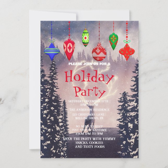 Invitación de vacaciones con adornos de Navidad (Anverso)