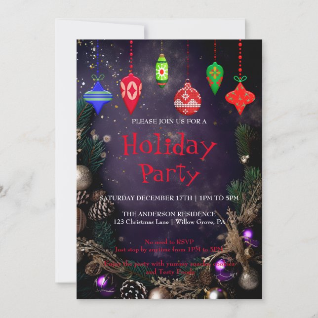 Invitación de vacaciones con adornos de Navidad (Anverso)