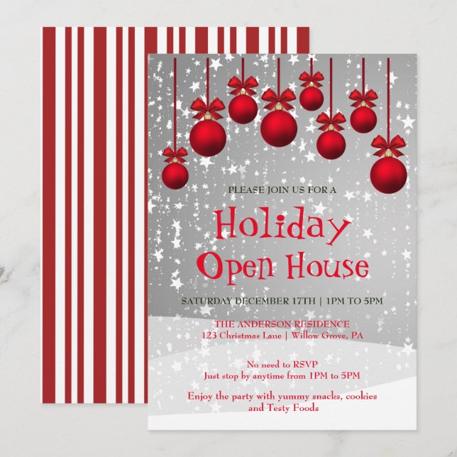 Invitación de vacaciones con ornamentos de Navidad (Anverso / Reverso)