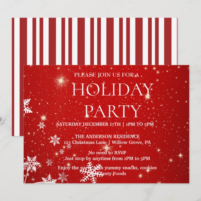 Invitación de vacaciones con ornamentos de Navidad (Anverso / Reverso)