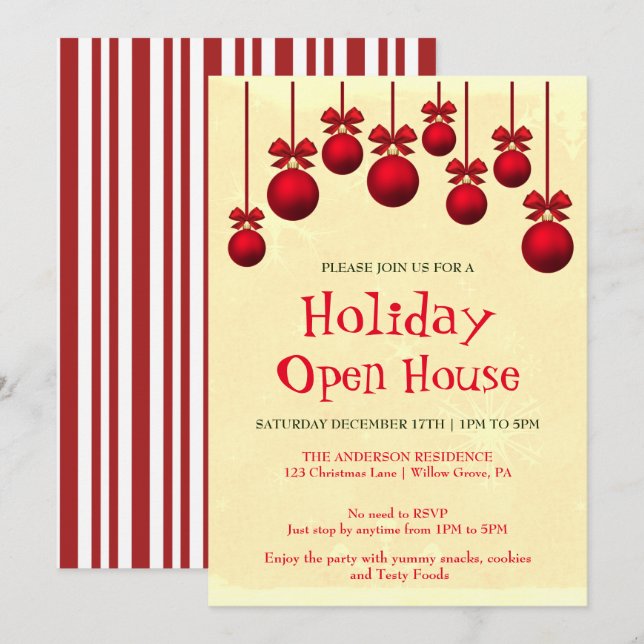 Invitación de vacaciones con ornamentos de Navidad (Anverso / Reverso)
