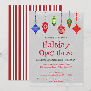 Invitación de vacaciones con ornamentos de Navidad