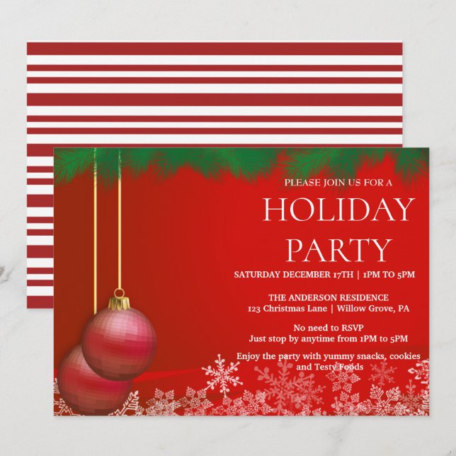 Invitación de vacaciones con ornamentos de Navidad (Anverso / Reverso)