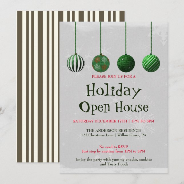 Invitación de vacaciones con ornamentos de Navidad (Anverso / Reverso)