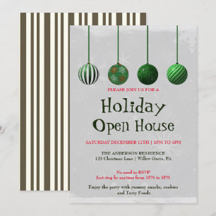 Invitación de vacaciones con ornamentos de Navidad