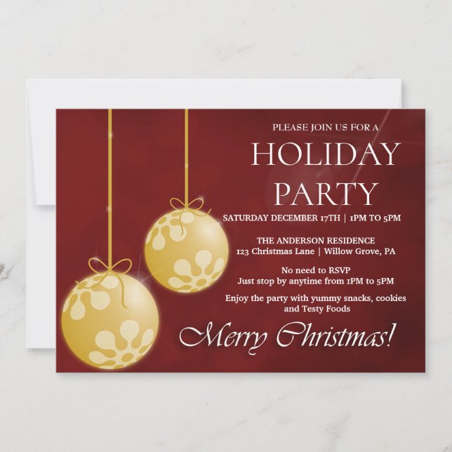 Invitación de vacaciones con ornamentos de Navidad (Anverso)