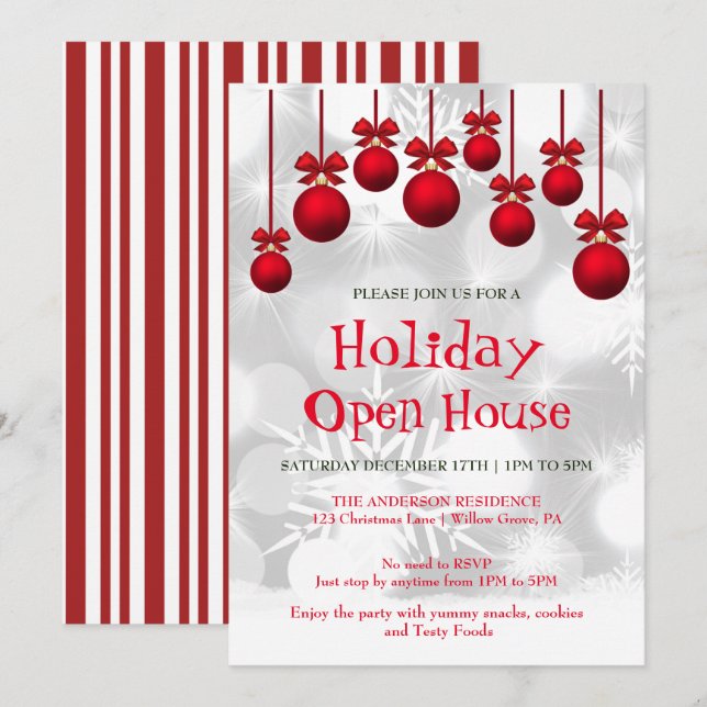 Invitación de vacaciones con ornamentos de Navidad (Anverso / Reverso)
