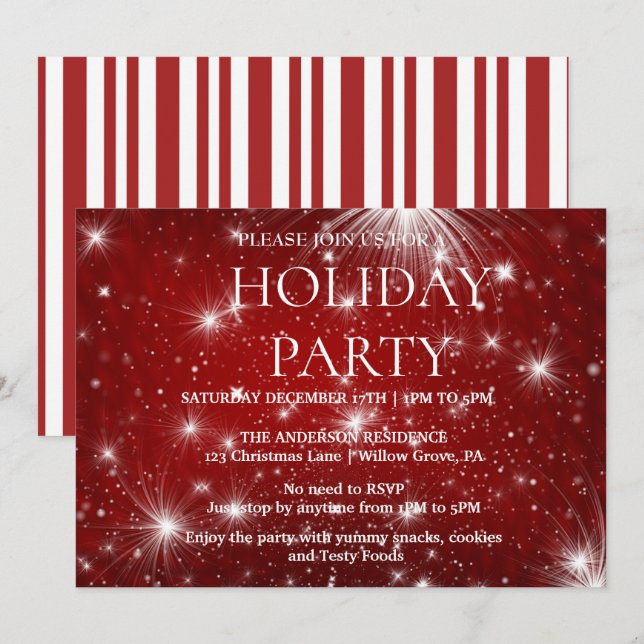 Invitación de vacaciones con ornamentos de Navidad (Anverso / Reverso)
