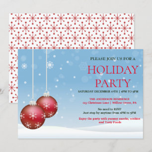 Invitación de vacaciones con ornamentos de Navidad