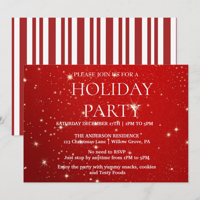 Invitación de vacaciones con ornamentos de Navidad (Anverso / Reverso)