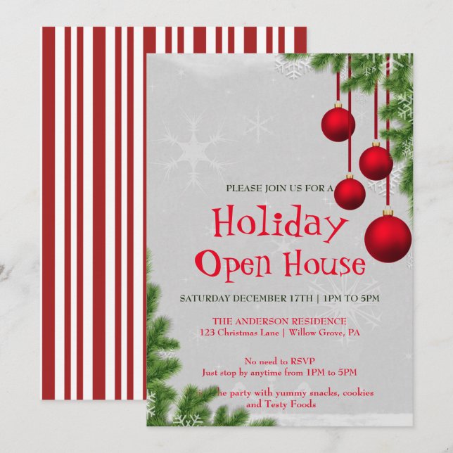 Invitación de vacaciones con ornamentos de Navidad (Anverso / Reverso)