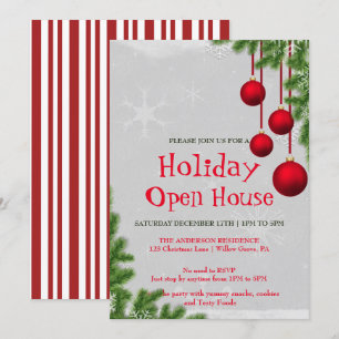Invitación de vacaciones con ornamentos de Navidad