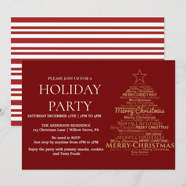 Invitación de vacaciones con ornamentos de Navidad (Anverso / Reverso)
