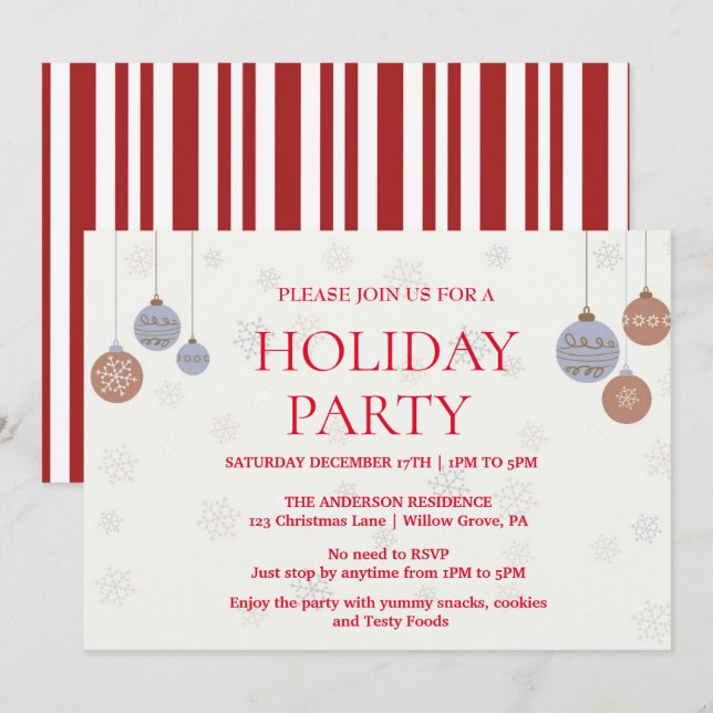 Invitación de vacaciones con ornamentos de Navidad (Anverso / Reverso)