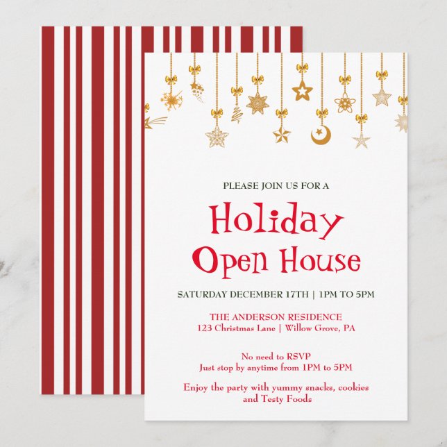 Invitación de vacaciones con ornamentos de Navidad (Anverso / Reverso)