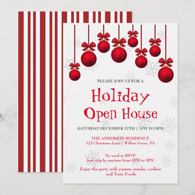 Invitación de vacaciones con ornamentos de Navidad (Anverso / Reverso)