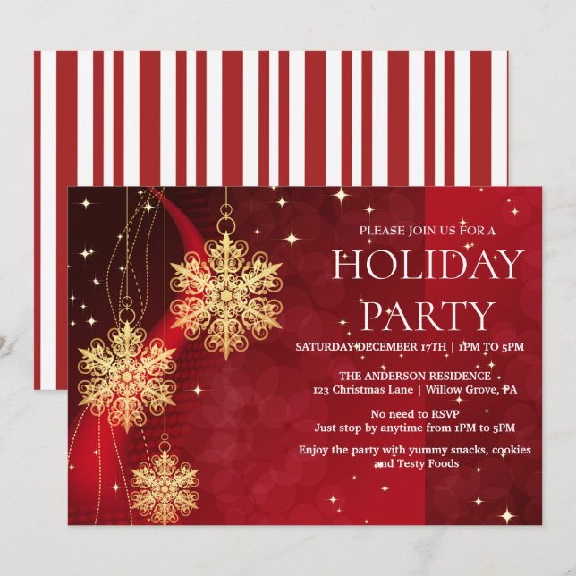 Invitación de vacaciones con ornamentos de Navidad (Anverso / Reverso)