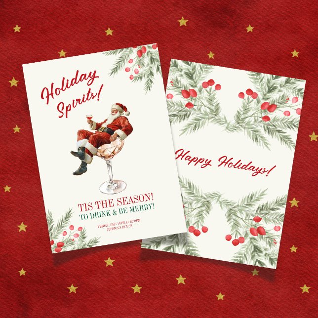 Invitación de vacaciones con Santa sentado en copa (Santa Sitting Martini Glass Holiday Invitation)