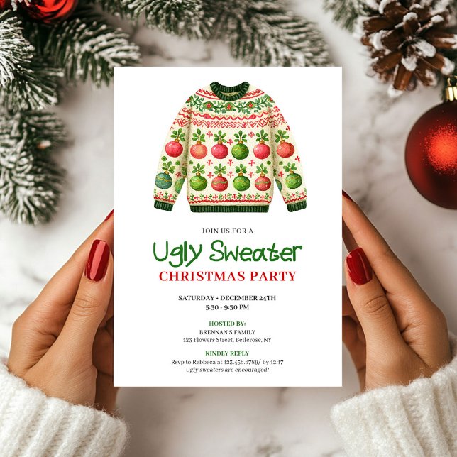 Invitación de vacaciones con suéter feo divertido  (Stylish Funny Ugly Sweater Holiday Invitation)