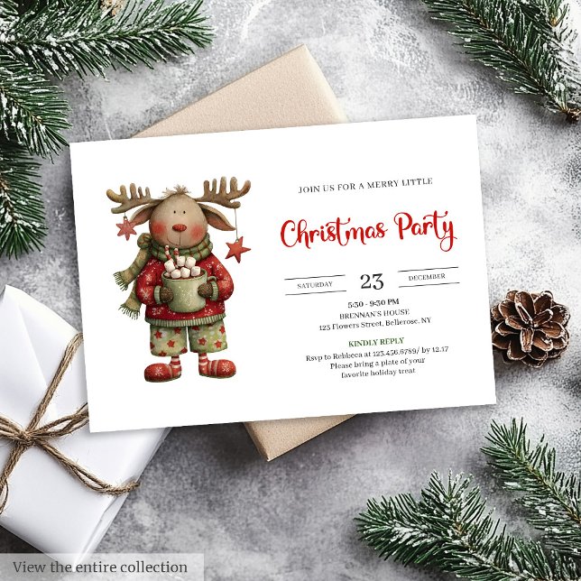 Invitación de vacaciones de acuarela de renos dive (Playful Funny Reindeer watercolor holiday invite)