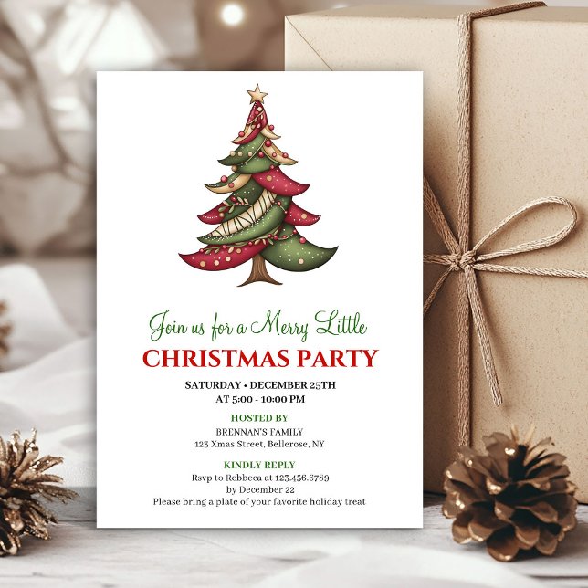 Invitación de vacaciones de árbol de Navidad minim (Minimalist whimsical Christmas tree holiday invite)